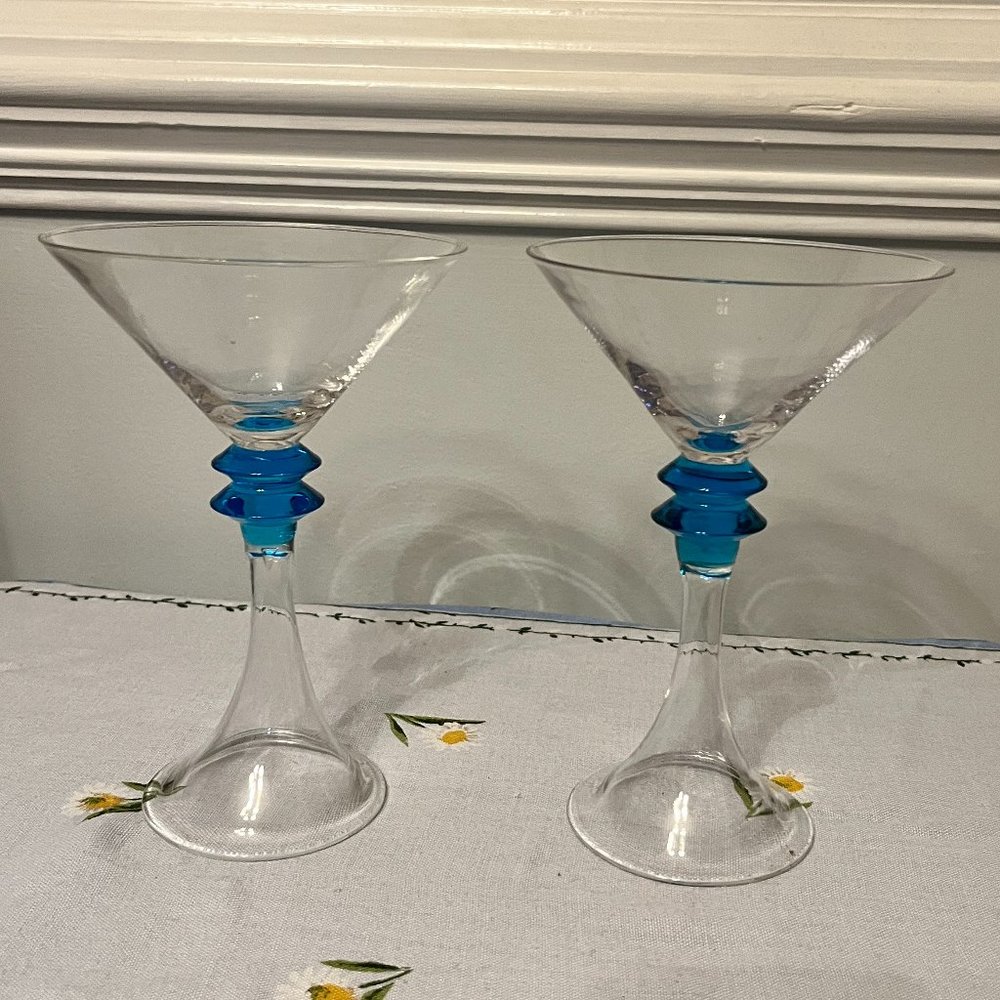 Pair of Bombay Gin Saphire martini glasses with gorgeous blue glass